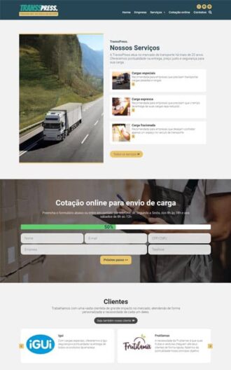 Modelo de site para empresa de transporte de carga, logística e entrega
